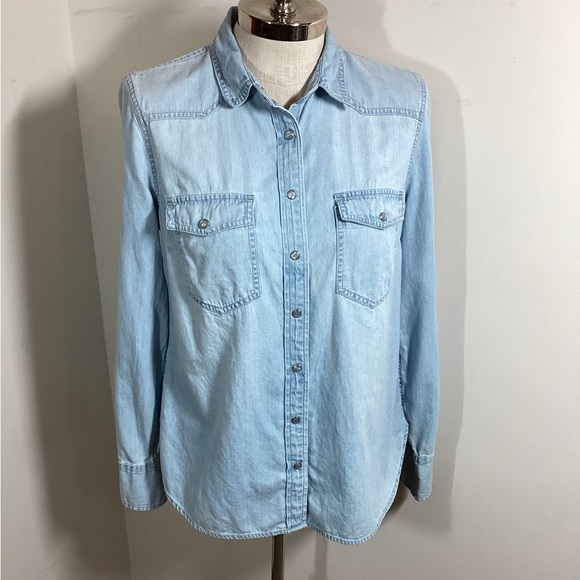 J. Crew Wms 10 Denim Cotton Pearl Snap Button Shirt Western Details - Picture 1 of 9